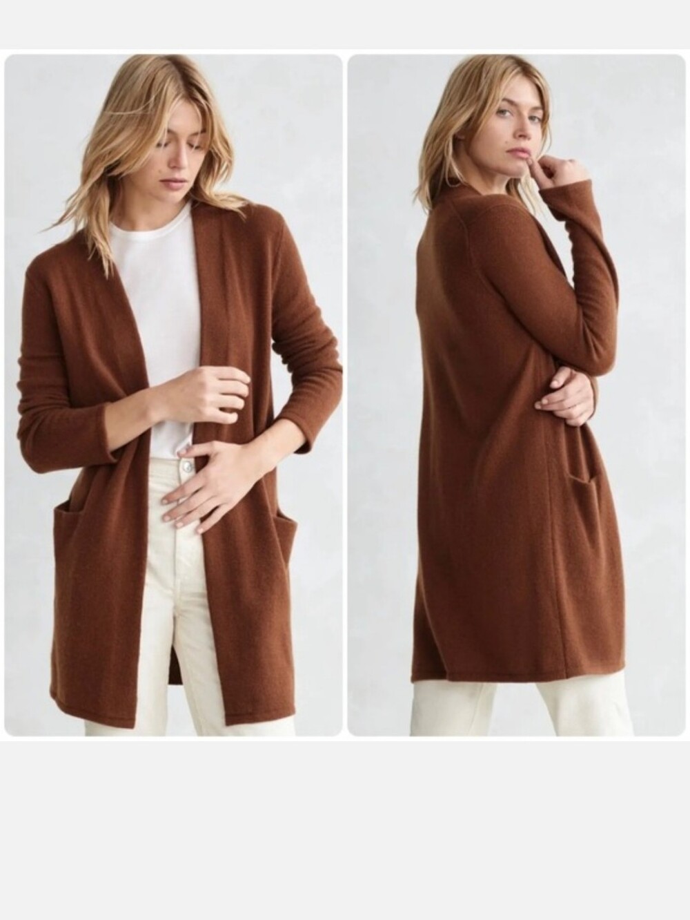 Jenni Kayne Cashmere Sweater Coat Cinnamon Brown Sz Small 100% Cashmere